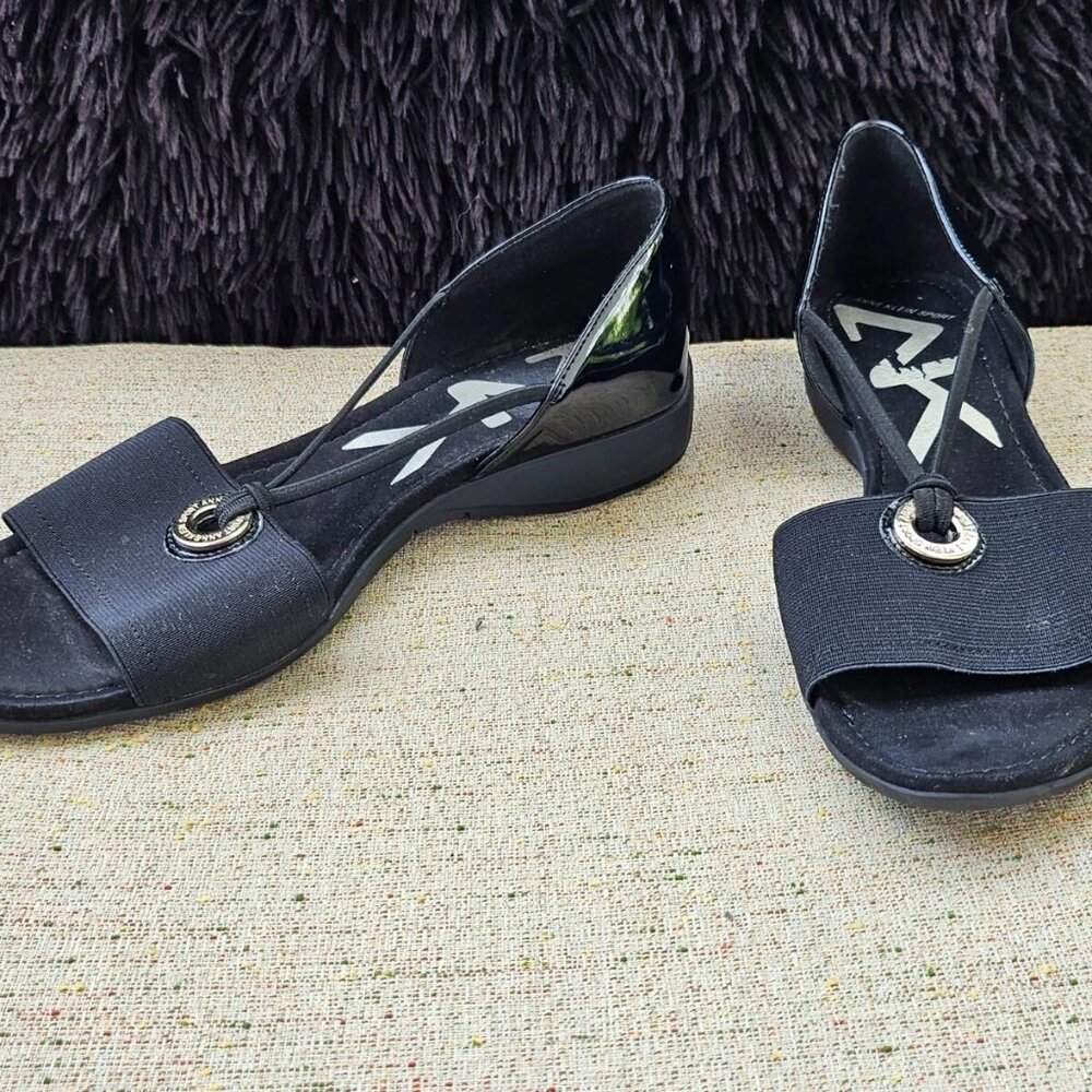 Anne Klein Women Sandal Sport Black Shoes Canvas/Patent Leather Size 9.5M - Picture 8 of 11